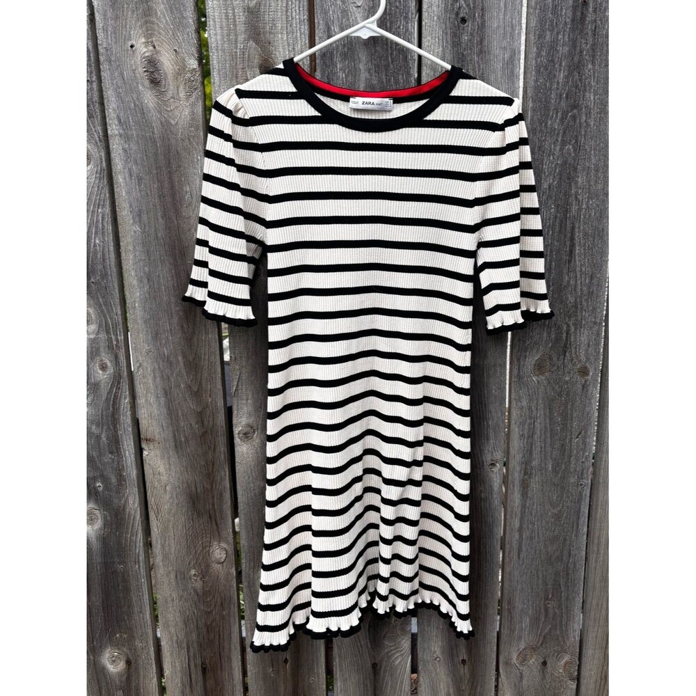 Zara Knit Striped Mini Sweater Dress with Ruffle Sleeves